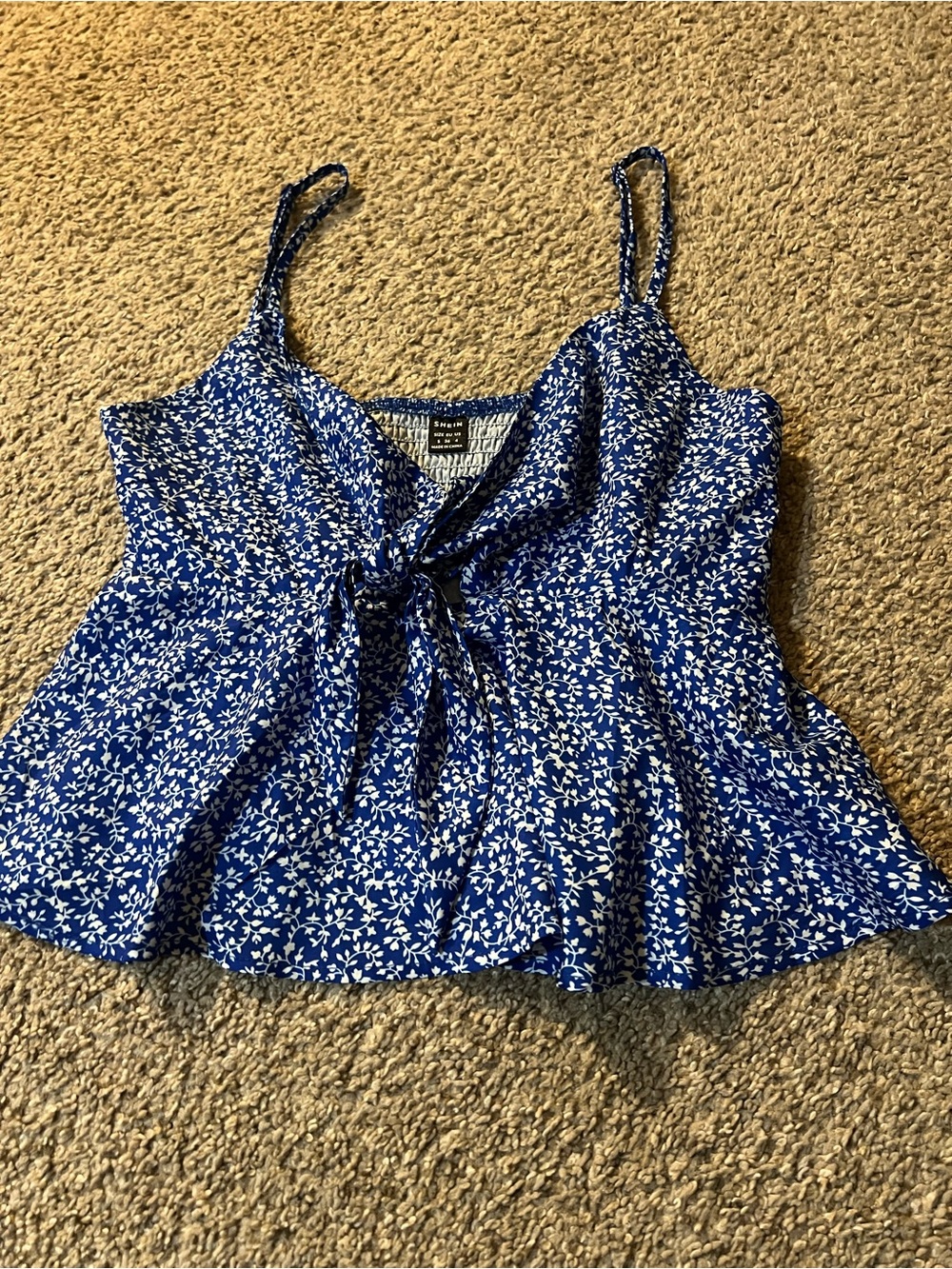SHEIN Royal Blue White Floral Tie-Front Cami